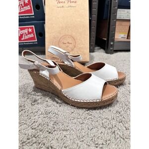 Toni Pons White Leather Espadrille Sia P Wedge‎ Sandals $150 EU 38 US 7.5 NEW